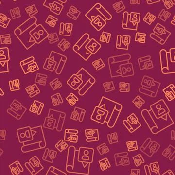 Brown line Folded map with location marker icon isolated seamless pattern on red イラスト素材