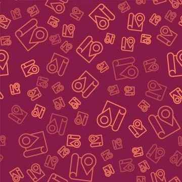 Brown line Folded map with location marker icon isolated seamless pattern o.. Stock Illustration
