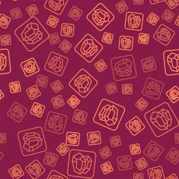 Brown line Gem stone icon isolated seamless pattern on red background. Jewe.. Stock Illustration
