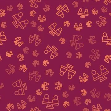 Brown line Gender equality icon isolated seamless pattern on red background 스톡 일러스트