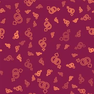 Brown line Gender icon isolated seamless pattern on red background. Symbols.. Stock Illustration