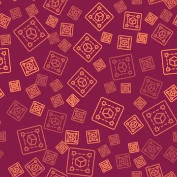 Brown line Geometric figure Cube icon isolated seamless pattern on red backgr Illustrazione stock