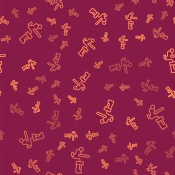 Brown line Gimbal stabilizer for camera icon isolated seamless pattern on red Illustrazione stock