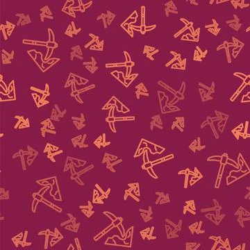 Brown line Gold mining icon isolated seamless pattern on red background.  Vec Stock Illustration