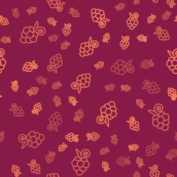Brown line Grape fruit icon isolated seamless pattern on red background. Vector Illustrazione stock
