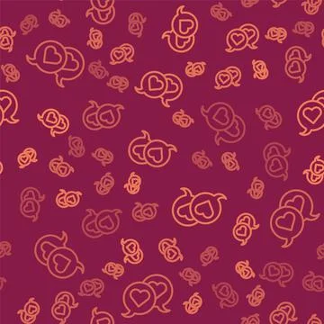 Brown line Heart in speech bubble icon isolated seamless pattern on red Stock Illustration