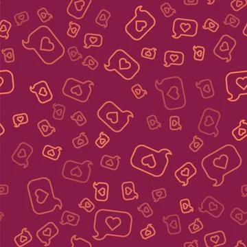 Brown line Heart in speech bubble icon isolated seamless pattern on red bac.. Illustrazione stock