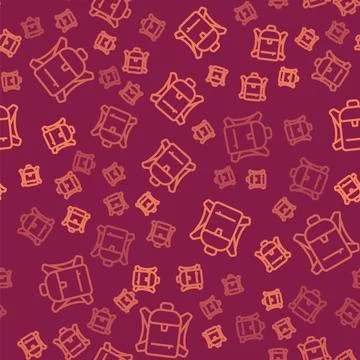 Brown line Hiking backpack icon isolated seamless pattern on red background イラスト素材