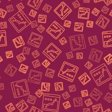 Brown line Histogram graph photography icon isolated seamless pattern on red Stock Illustration