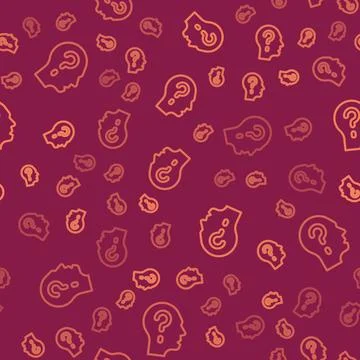 Brown line Human head with question mark icon isolated seamless pattern on red Ilustración de archivo