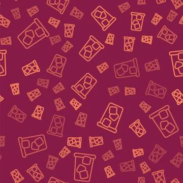 Brown line Ice tea icon isolated seamless pattern on red background. Iced tea Stock Illustration