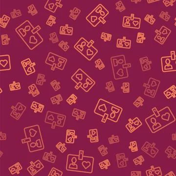 Brown line Identification card volunteer icon isolated seamless pattern on red Stock Illustration