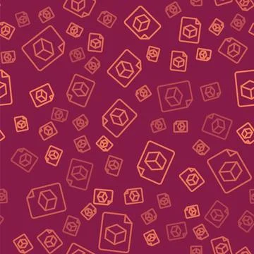 Brown line Isometric cube file icon isolated seamless pattern on red backgrou 스톡 일러스트