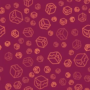 Brown line Isometric cube icon isolated seamless pattern on red background イラスト素材
