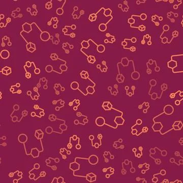 Brown line Isometric cube icon isolated seamless pattern on red background Illustrazione stock
