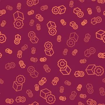 Brown line Isometric cube icon isolated seamless pattern on red background イラスト素材