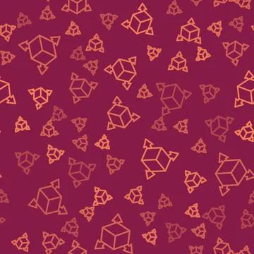 Brown line Isometric cube icon isolated seamless pattern on red background 스톡 일러스트