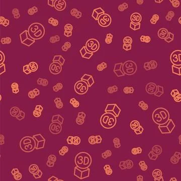 Brown line Isometric cube icon isolated seamless pattern on red background イラスト素材