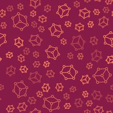 Brown line Isometric cube icon isolated seamless pattern on red background. G Stock Illustration