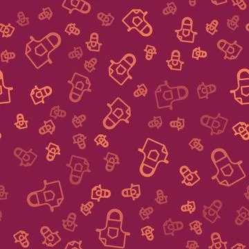 Brown line Kitchen apron icon isolated seamless pattern on red background. Chef 스톡 일러스트