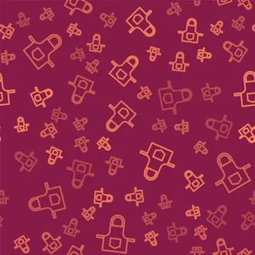 Brown line Kitchen apron icon isolated seamless pattern on red background. Chef Stock Illustration