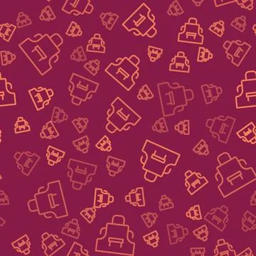 Brown line Kitchen apron icon isolated seamless pattern on red background. .. Illustrazione stock