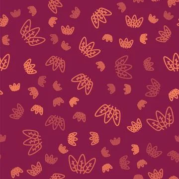 Brown line Leaf icon isolated seamless pattern on red background. Leaves si.. Stock Illustration