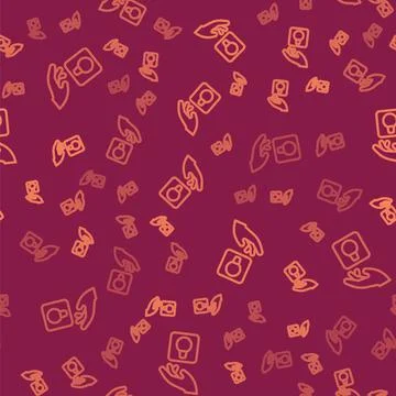 Brown line Light bulb with concept of idea icon isolated seamless pattern on red Illustrazione stock