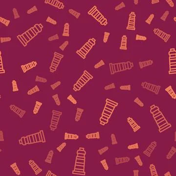 Brown line Lighthouse icon isolated seamless pattern on red background. Vector Stock Illustration