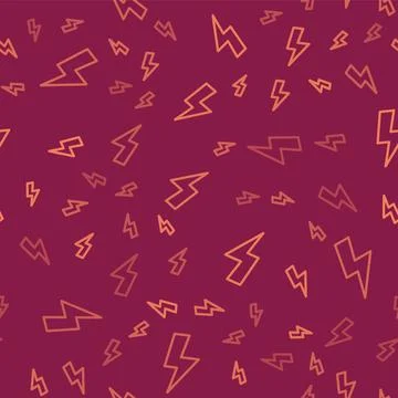Brown line Lightning bolt icon isolated seamless pattern on red background 스톡 일러스트