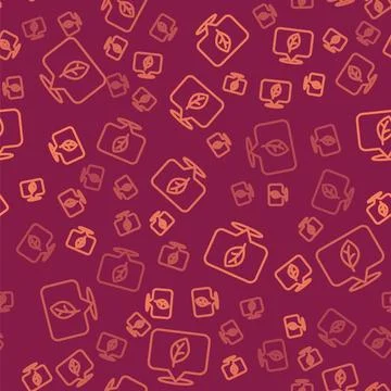 Brown line Location with leaf icon isolated seamless pattern on red background Stock Illustration