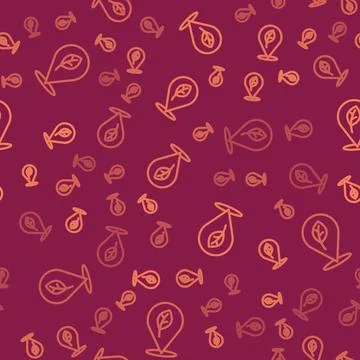 Brown line Location with leaf icon isolated seamless pattern on red backgro.. Stockillustratie