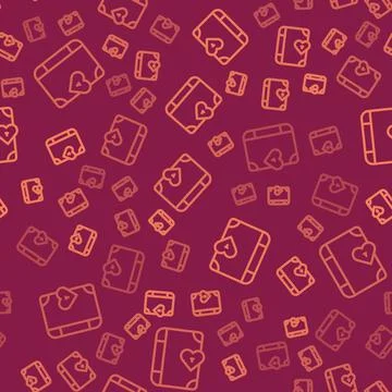 Brown line Love diary notebook album icon isolated seamless pattern on red 스톡 일러스트