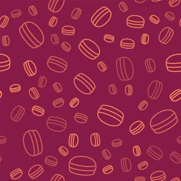 Brown line Macaron cookie icon isolated seamless pattern on red background 스톡 일러스트