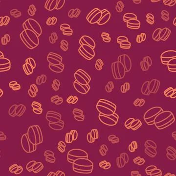 Brown line Macaron cookie icon isolated seamless pattern on red background. M 스톡 일러스트