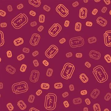 Brown line Magic runes icon isolated seamless pattern on red background. Vector Stock Illustration