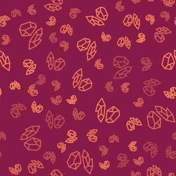 Brown line Magic stone icon isolated seamless pattern on red background. Fantasy Illustrazione stock