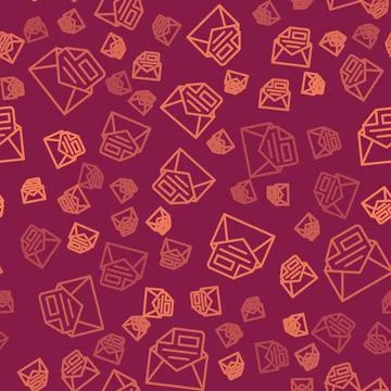 Brown line Mail and e-mail icon isolated seamless pattern on red background Stock Illustration