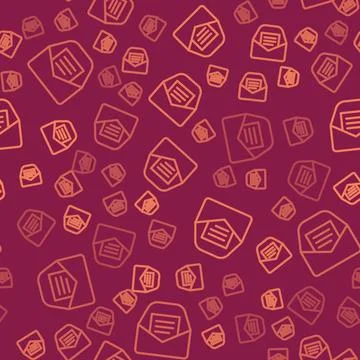 Brown line Mail and e-mail icon isolated seamless pattern on red background Stock Illustration