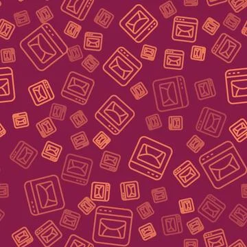 Brown line Mail and e-mail icon isolated seamless pattern on red background.. Ilustración de archivo