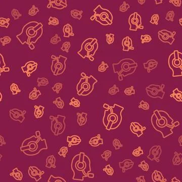Brown line Man with a headset icon isolated seamless pattern on red background Stock Illustration
