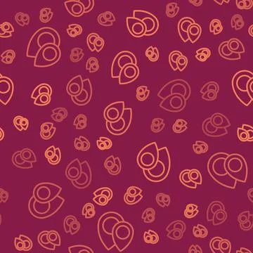 Brown line Map pin icon isolated seamless pattern on red background. Navigation Ilustración de archivo