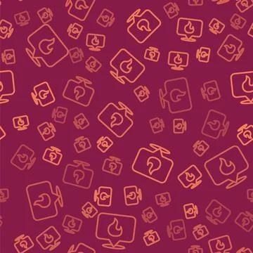 Brown line Map pointer with fire flame icon isolated seamless pattern on red Stock Illustration