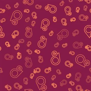 Brown line Map pointer with house icon isolated seamless pattern on red bac.. Stock Illustration