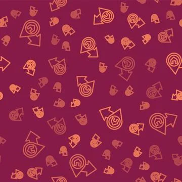 Brown line Map pointer with house icon isolated seamless pattern on red bac.. Stock Illustration