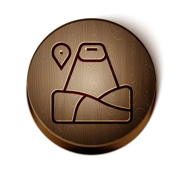 Brown line Map pointer with mountain icon isolated on white background Illustrazione stock