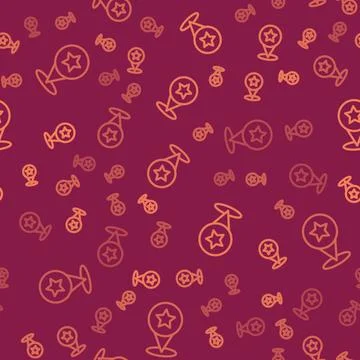 Brown line Map pointer with star icon isolated seamless pattern on red Illustrazione stock