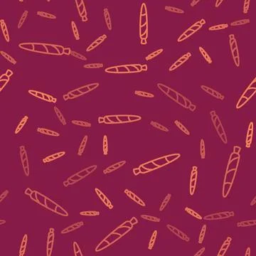 Brown line Marijuana joint, spliff icon isolated seamless pattern on red Stock Illustration