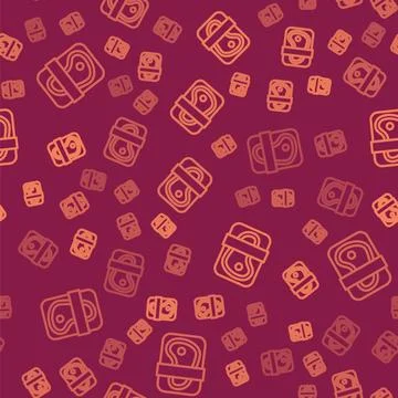 Brown line Meat packaging steak icon isolated seamless pattern on red background Illustrazione stock