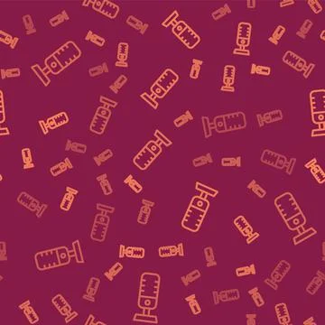 Brown line Microphone icon isolated seamless pattern on red background. On air Stock Illustration